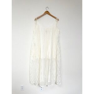 SOLID & STRIPED Womens XL White Eyelet Midi Dress Tie Shoulders Pockets Summer